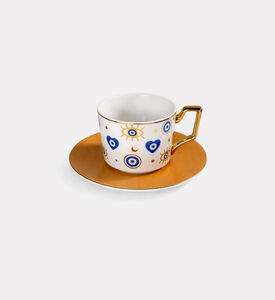 Home Deco and More Eye Coffee Cup W Tray Ylw, Packshot View
