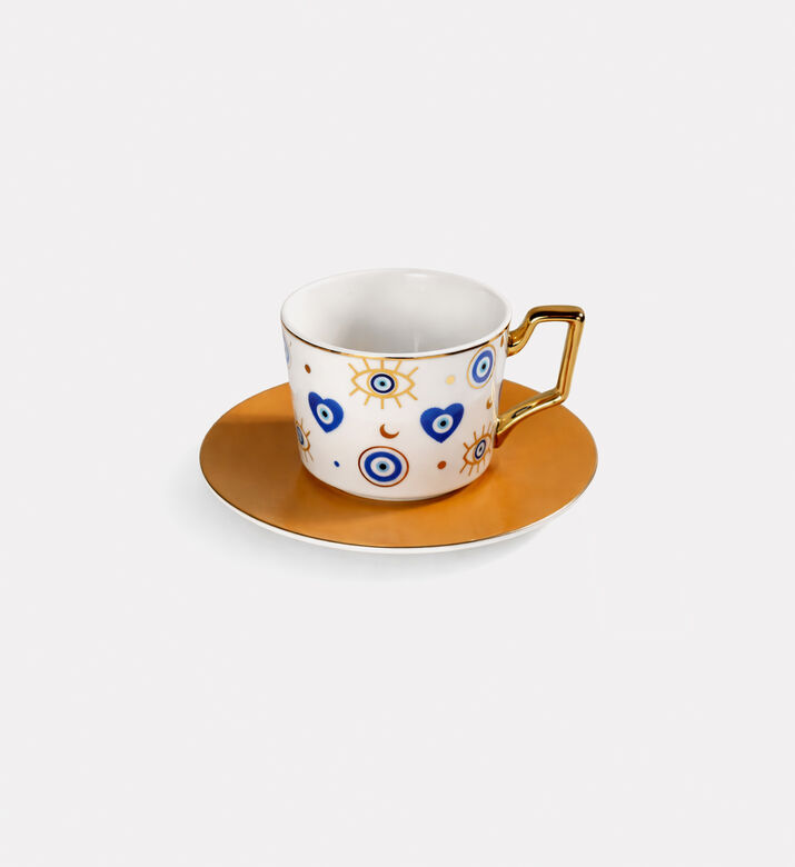 Home Deco and More Eye Coffee Cup W Tray Ylw, Packshot View