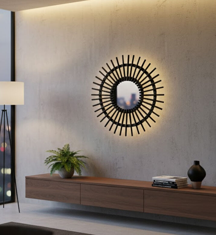 Home and Styling Rattan Round Mirror, Packshot View Home and Styling Rattan Round Mirror, Packshot View