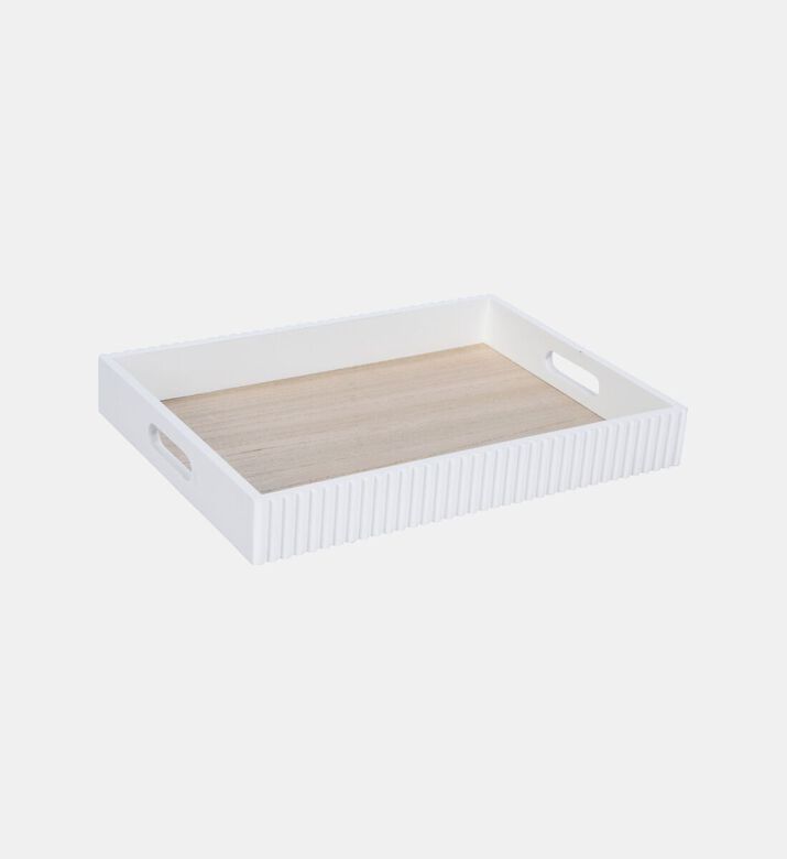 Home Deco and More Mdf Ribbed Sides Serving Tray, White, S, Packshot View