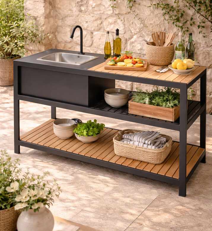 Lifestyle Garden Amber Teak Wood Outdoor Kitchen Table, Packshot View