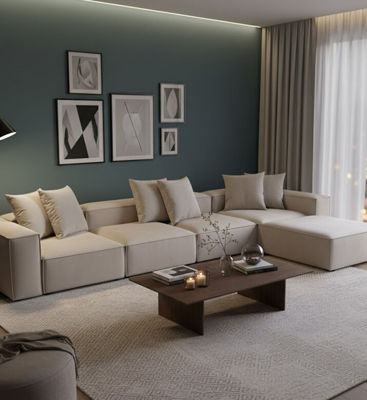 Home Deco and More Fillmore Velvet Corner Sofa, Beige, Packshot View