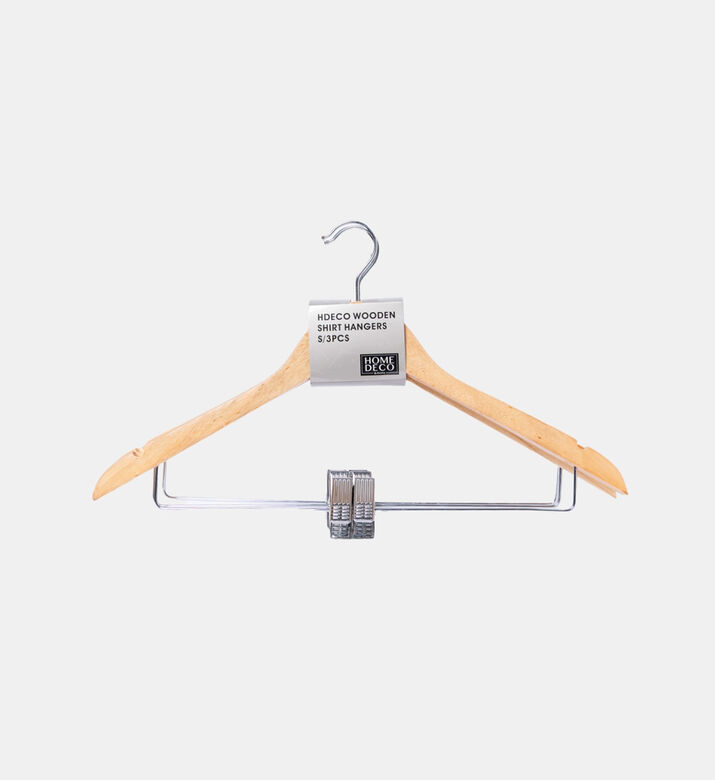 Home Deco and More Wooden Shirt Hangers Metal Clip 3-piece Set, Packshot View