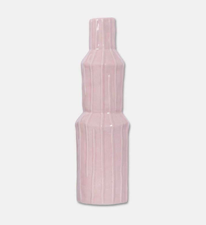 Kersten Ceramic Glazed Ribbed Vase, Pink, 8.2x8.2x28.5-cm, Packshot View