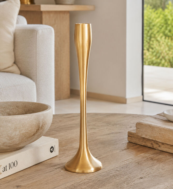 Home Deco and More Metallic Gold Tapered Candle Holder, Packshot View