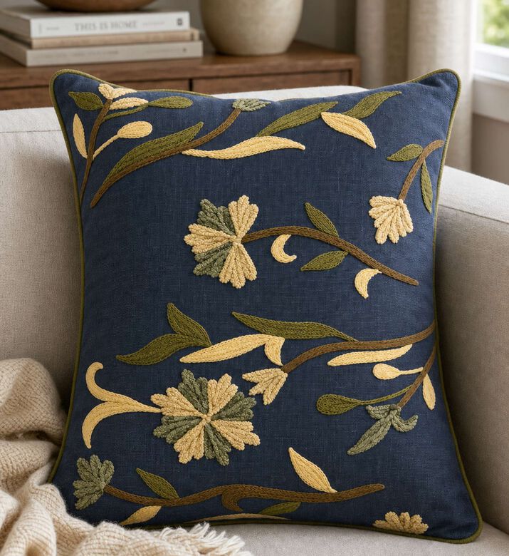 Home Deco and More Blossom Embroidered Filled Cushion, Model View