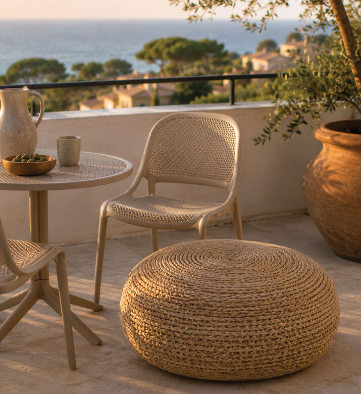 Home Deco and More Round Woven Natural Pouf, Packshot View