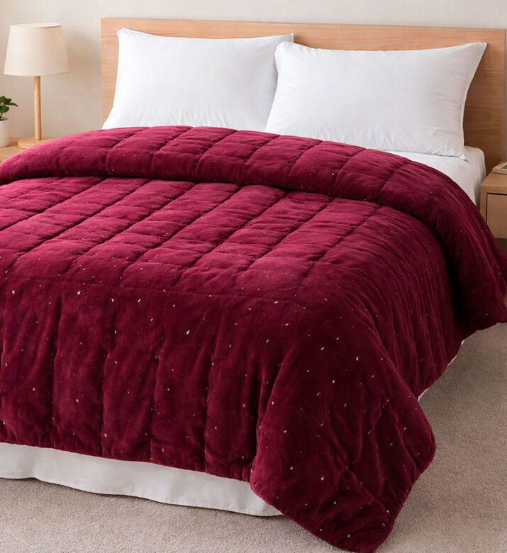 Home Deco and More Velvet Embroidered Bed Cover, Burgundy, 240x260-cm, Packshot View