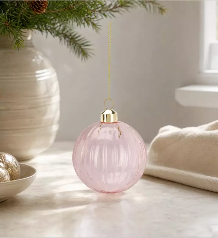 Home Deco and More Clear Colored Glass Hanging Ball, Purple, Model View
