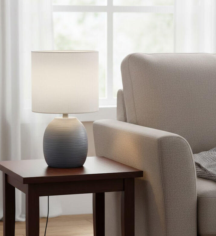 Home Deco and More Ceramic E14 Table Lamp, Grey, Packshot View