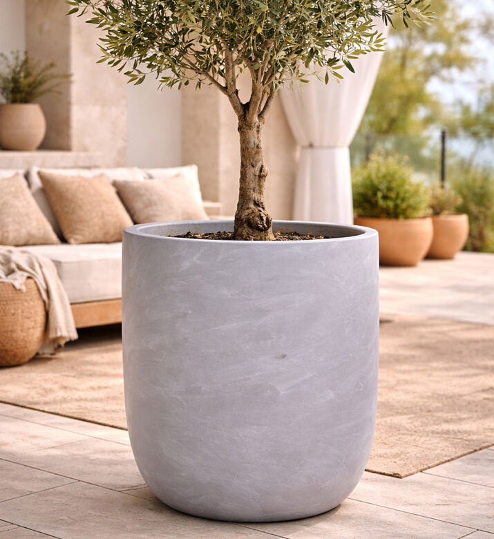 Home Deco and More Fiber Clay Washed Planter, Light-grey, 35-cm, Packshot View