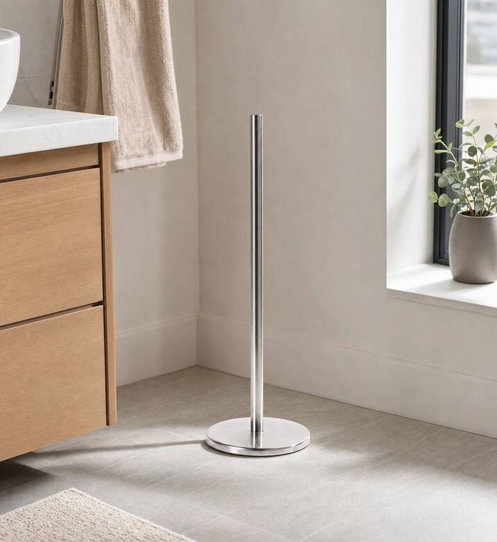 Bathroom Solutions Matte Stainless Steel Toilet Roll Holder, Silver, Model View