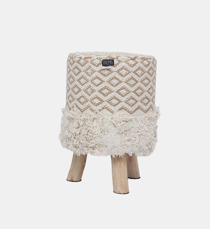 Home Deco and More Mila Cotton Fringes Round Stool, Packshot View