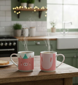 Home Deco and More Porcelain Animal Mugs 2-piece Set, Packshot View