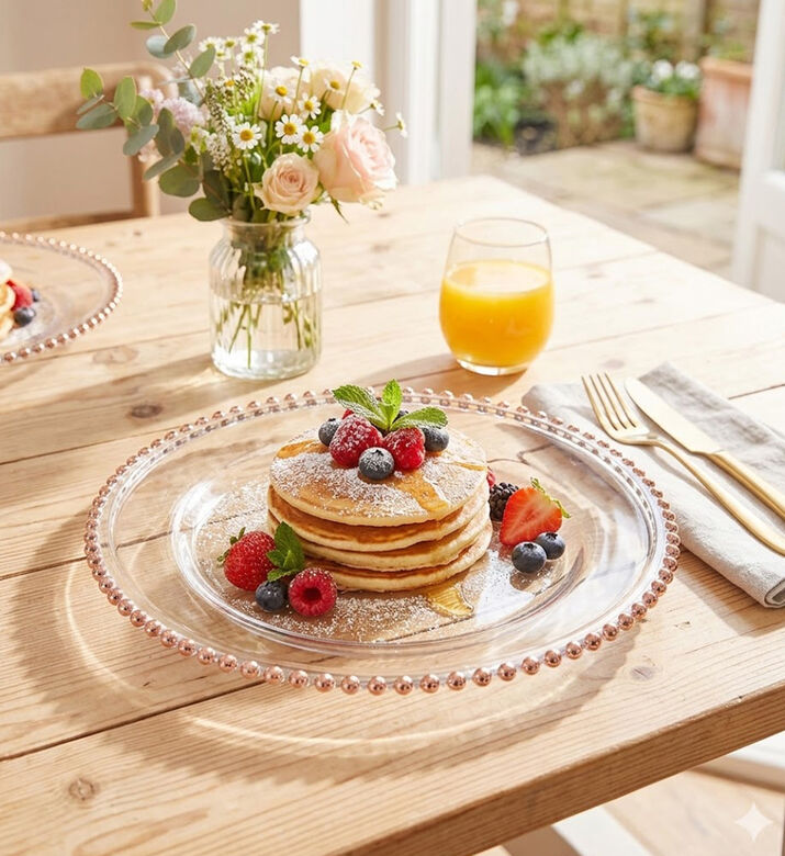 Home Deco and More Scalloped Gold-rimmed Round Plate, Pink, Packshot View