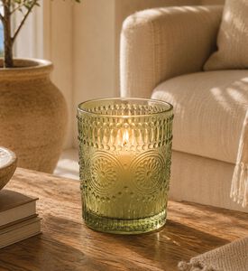 Home Deco and More Glass Engraved Tealight Holder, Green, Packshot View