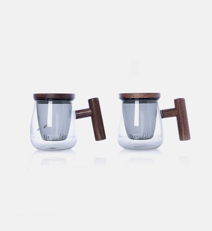Home Deco and More Wooden Handle Tea Mug 2-piece Set - 13.5x9x8 Cm, Packshot View