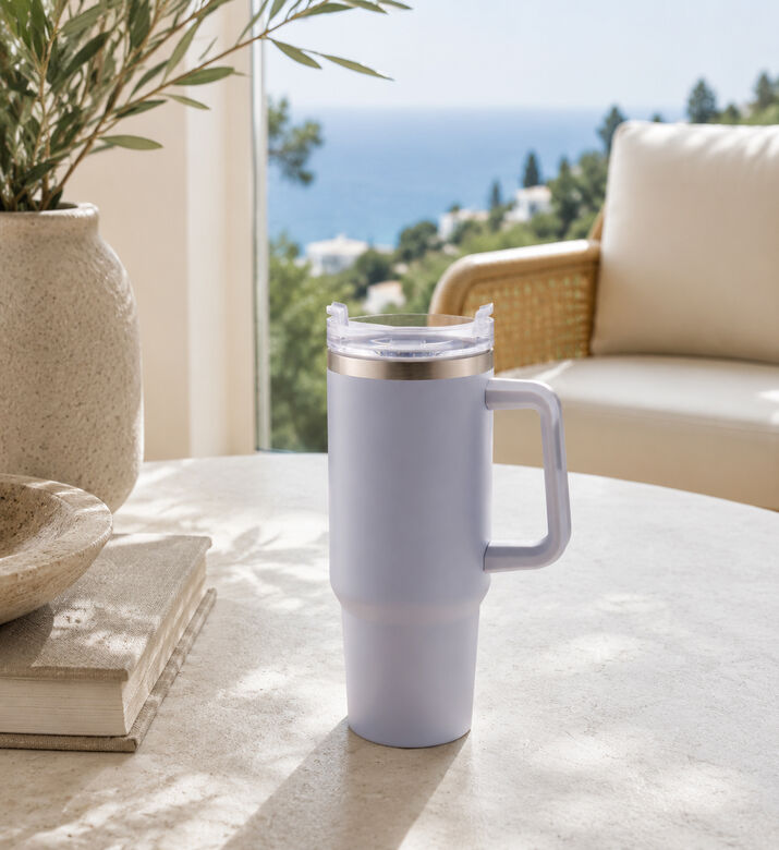 Home Deco and More Double-walled Vacuum Drinking Mug, Light-grey, Packshot View