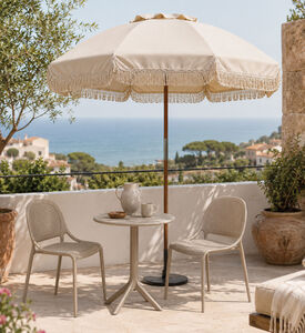 Home Deco and More Wooden Fringe Outdoor Umbrella, Cream, 180-cm, Packshot View