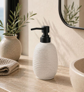 Home Deco and More Stoneware Soap Dispenser, Grey, Packshot View