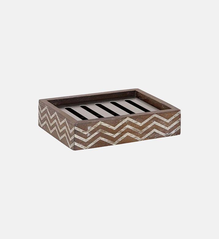 Home Deco and More Wood Wave-print Square Soap Dish, Packshot View