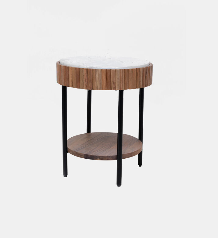 Acacia Wood Ribbed Side Table