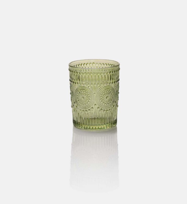 Home Deco and More Glass Engraved Tealight Holder, Green, Packshot View