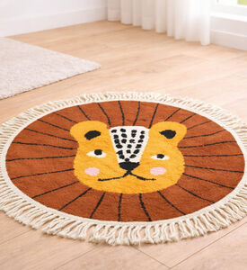 Home and Styling Children Lion-print Round Rug, Bear, Packshot View