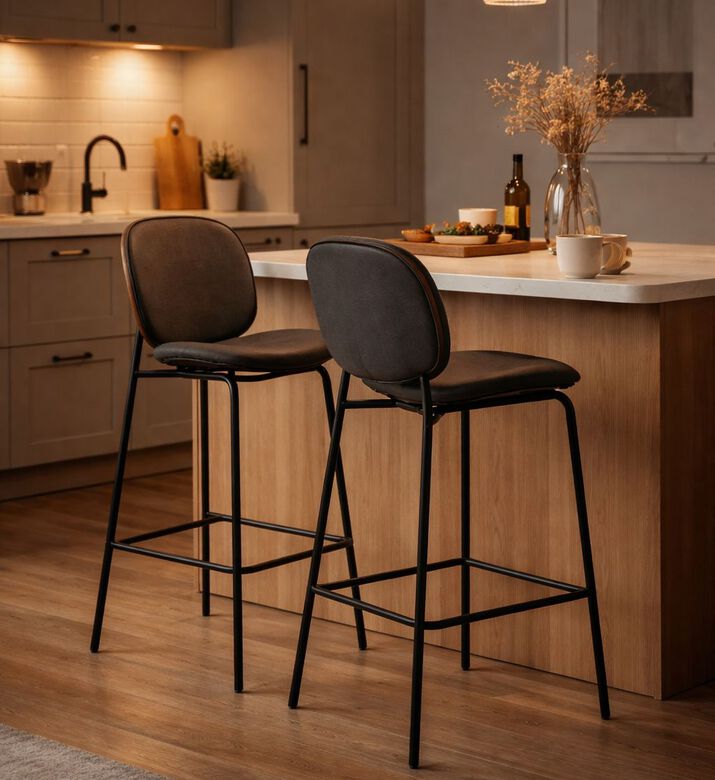 Home Deco and More Sahara Leather Bar Stool, Dark-grey, Packshot View