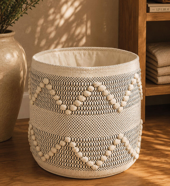 Deko and Co Tonka Cotton Basket, Black, 30x30-cm, Packshot View