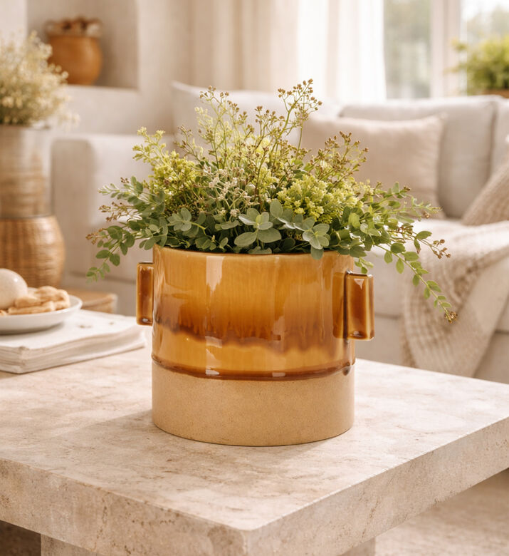 Home Deco and More Porcelain Ears Flower Pot, Orange, 14-cm, Packshot View