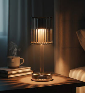 Home Deco and More Ribbed Cylindrical Table Lamp, Brown, Packshot View