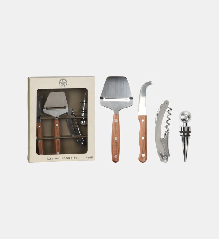 Wooden Handle 4-piece Wine-and-cheese Set