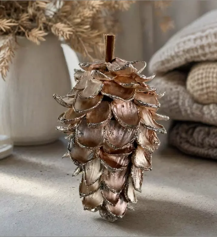 Shishi Glitter Chestnut Cone Ornament 8 Cm, Model View
