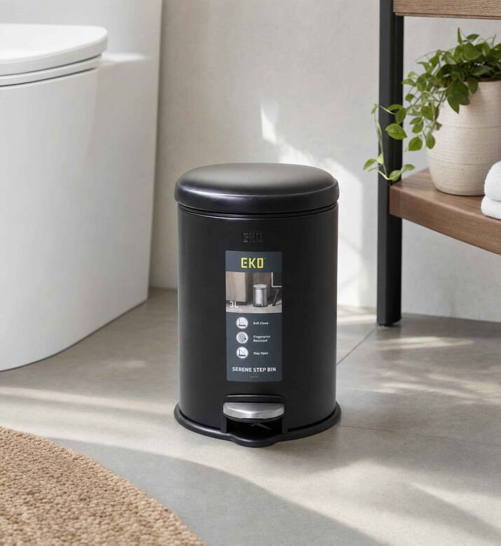 Eko Serene Stainless Steel Pedal Bin - 5 L, Black, 3-l, Model View