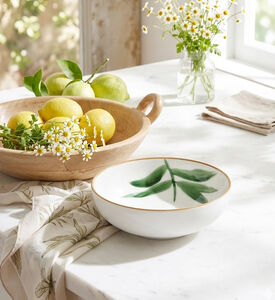 Home Deco and More Leaf Print Round Porcelain Bowl 4-piece Set, Packshot View