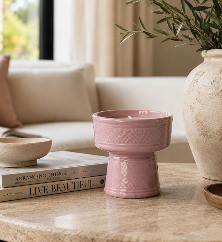 Home Deco and More Namaste Design Porcelain Pot Scented Candle, Pink, Packshot View
