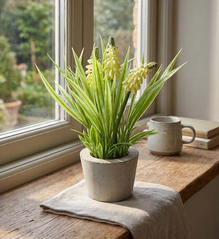 Decostar Muscari Faux Flower Pot, Cream, Packshot View
