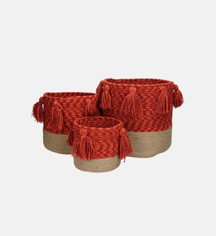 Cotton Fringe Basket 3-piece Set