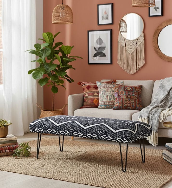 Home Deco and More Handloom Iron Legs Bench, Packshot View Home Deco and More Handloom Iron Legs Bench, Packshot View