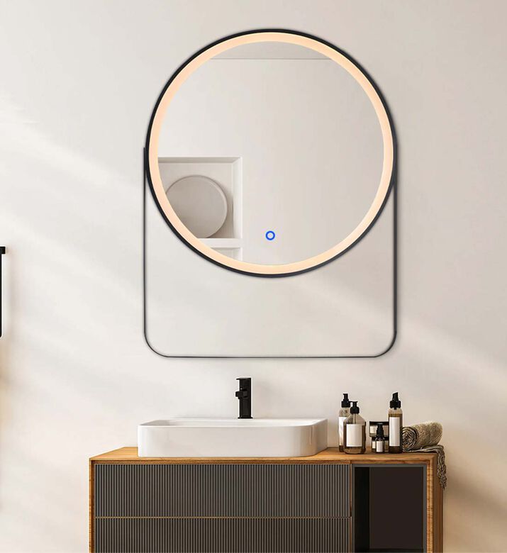 Rounded Lighted Bathroom Shelf Mirror