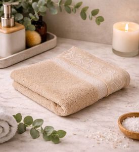 Cannon Patterned Border Cotton Bath Towel, Light-beige, 70x140-cm, Packshot View