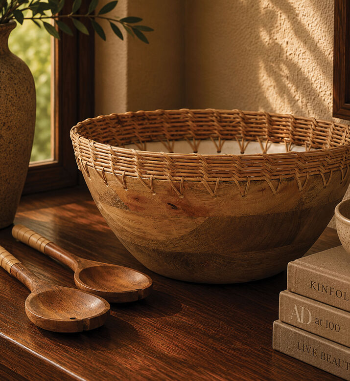 Home Deco and More Cane-woven 3-piece Border Round Bowl Set, Packshot View