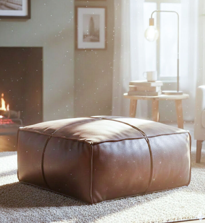 Home Deco and More Elmer Suede Leather Square Pouf, Packshot View