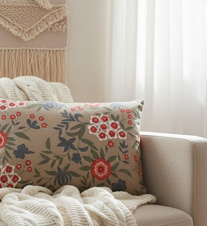 Home Deco and More Romi Embroidered Printed Cushion, Packshot View