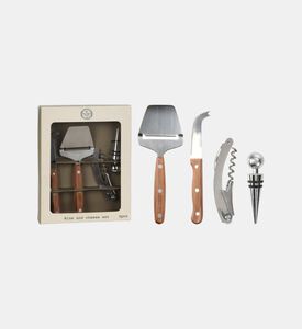 Excellent Houseware Wooden Handle 4-piece Wine-and-cheese Set, Packshot View