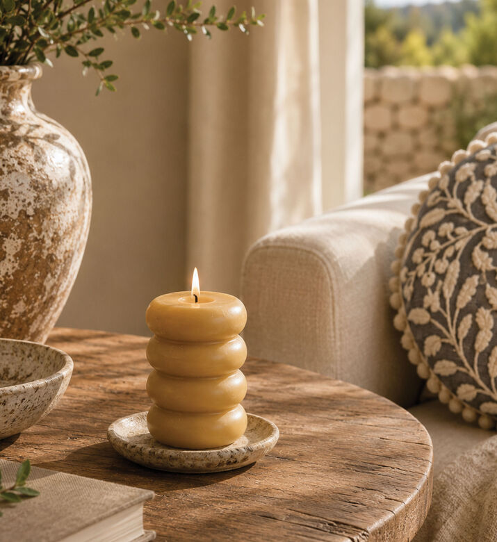 Home and Styling Beading Layered Candle, Camel, Packshot View