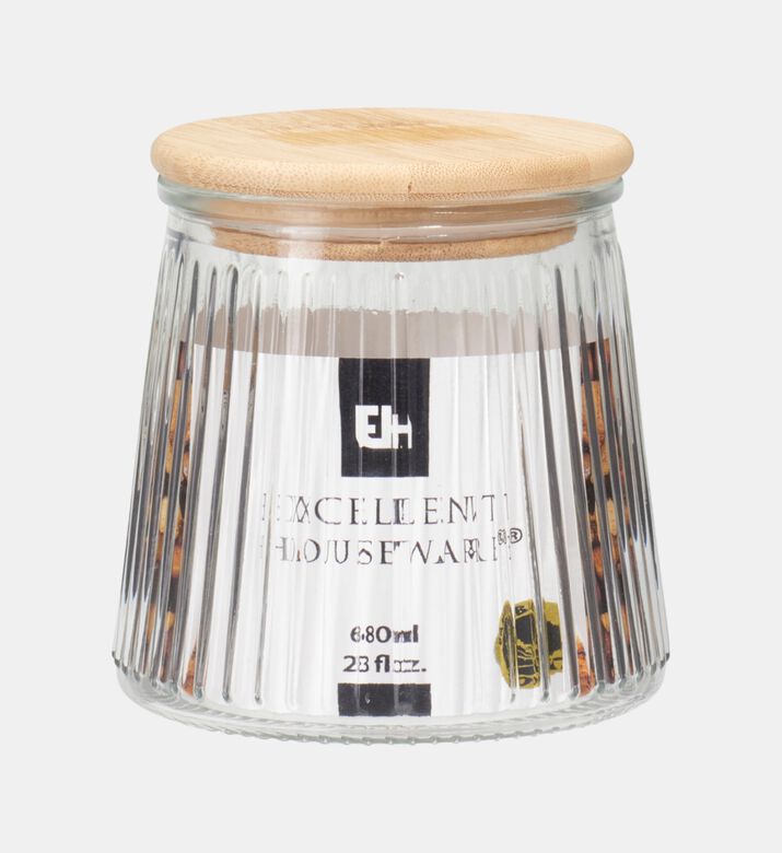 Bamboo Lid Glass Ribbed Jar
