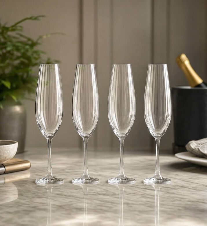 Home Deco and More Vinissimo Champagne Glass 4-piece Set, Transparent, 180-ml, Model View