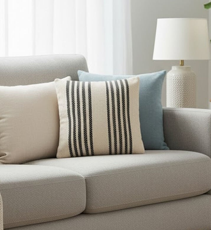 H and S Collection Mill-dyed Cotton Stripped Cushion, Packshot View H and S Collection Mill-dyed Cotton Stripped Cushion, Packshot View